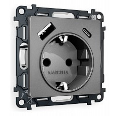 Розетка с заземлением и 2хusb type a и c, без рамки ambrella volt quant ma660010
